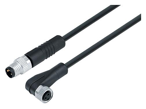 Illustrazione M8 Cavo di collegamento connettore cavo maschio - connettore angolare femmin, Numero poli: 3, non schermato, stampato sul cavo, IP67/IP69K, UL 2238, PUR, nero, 3 x 0,34 mm², 2 m