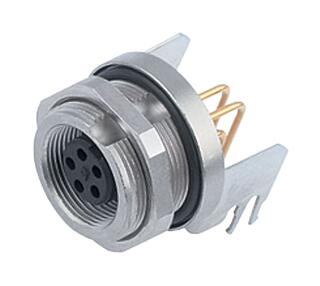 M9 Haakse female panel mount connector, aantal polen: 5, schermbaar, THT, IP67, Achterwandmontage, gegoten