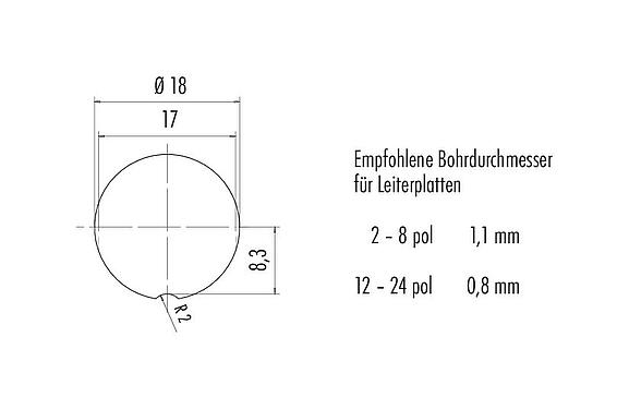 Montageanleitung / Montageausschnitt M16 Flanschdose, Polzahl: 4 (04-a), schirmbar, THT, IP67, UL 2238, M18x0,75, Rückwandmontage