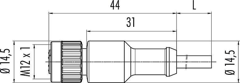 Scale drawing M12 Female cable connector, Contacts: 4, unshielded, moulded on the cable, IP68/IP69K, UL 2238, PUR, black, 4 x 0.34 mm², 2 m