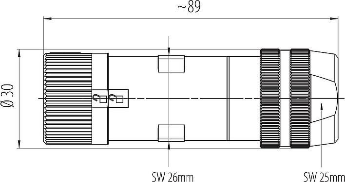 Schaaltekening Bajonet Kabeldoos, aantal polen: 6 (3+PE+2), 7,0-14,0 mm, onafgeschermd, schroefklem, IP67 gestoken en vergrendeld, UL 2237