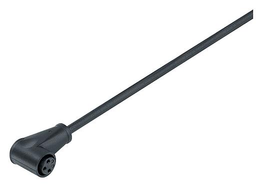 Illustratie M8 Female haakse connector, aantal polen: 4, onafgeschermd, aan de kabel aangegoten, IP65, PUR, zwart, 4 x 0,25 mm², Snap versie, 2 m