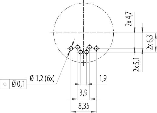Conductor layout B23 Male panel mount connector, Contacts: 9 (4+PE + 4), THT, IP65/IP67, Rear mounting, ENP: Power pin / Data socket