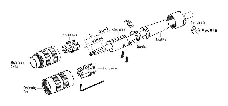 Montageanleitung M16 Kabelstecker, Polzahl: 3 (03-a), 6,0-8,0 mm, schirmbar, schraubklemm, IP40