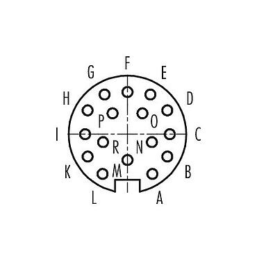 Polbild (Steckseite) 09 0508 300 16 - M16 Vierkant-Flanschdose, Polzahl: 16, ungeschirmt, löten, IP67, UL