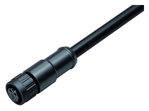 Abbildung M12 Kabeldose, Polzahl: 2+7, am Kabel angespritzt, IP67, PUR, schwarz, Power: 2 x 0,75 (AWG 18), Signal: 7 x 0,14 (AWG 26), 1,85 m