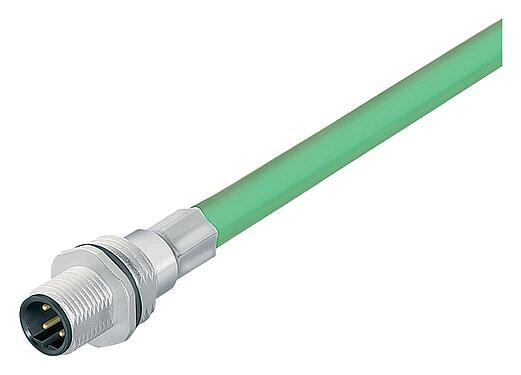 插圖 M12 針頭法蘭座, : 4, 遮罩, 法蘭座帶電纜, IP67, UL, M16x1.5, Profinet, PUR, 綠色, 2x2xAWG 22, 板前安裝, 0.5m