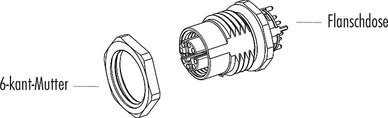 Einzelteildarstellung M12 Flanschdose, Polzahl: 8, geschirmt, mit Kabel konfektioniert, IP67, UL, M16x1,5, Ethernet, PUR, grün, 4 x 2 x AWG 26/7, Rückwandmontage, 0,5 m