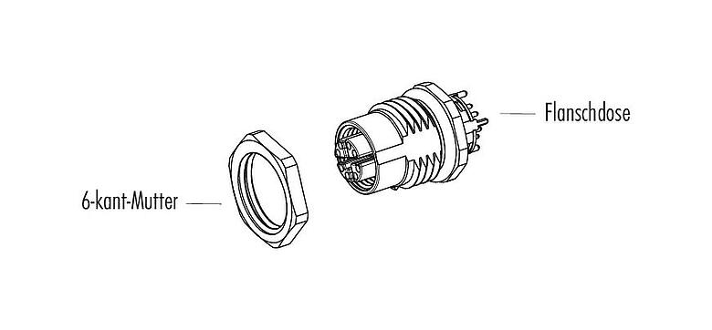 Einzelteildarstellung M12 Flanschdose, Polzahl: 8, geschirmt, mit Kabel konfektioniert, IP67, UL, M16x1,5, Ethernet, PUR, grün, 4 x 2 x AWG 26/7, Rückwandmontage, 0,5 m