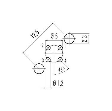 Disposizione dei conduttori 86 0531 1120 00004 - M12 Connettore maschio a flangia, Numero poli: 4, schermabile, THT, IP68, UL, PG 9, montaggio anteriore