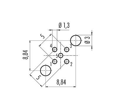 Disposizione dei conduttori 86 0531 1120 00005 - M12 Connettore maschio a flangia, Numero poli: 5, schermabile, THT, IP68, UL, PG 9, montaggio anteriore
