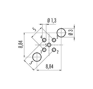 Lábkiosztás M12 panelre szerelhető csatlakozó, : 5, árnyékolható, THT, IP68, UL 2238, PG 9, hátsó panel felszerelés