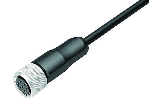 イラストレーション M16 メスケーブルコネクタ, 極数: 7 (07-a), 非シールド, モールドケーブル付き, IP67, PUR, 黒, 7x0.25mm², 2m
