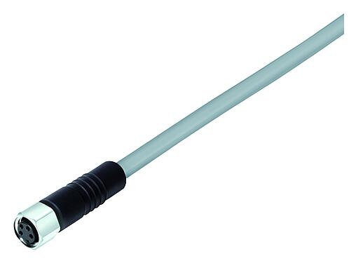 Abbildung M8 Kabeldose, Polzahl: 8, ungeschirmt, am Kabel angespritzt, IP67/IP69K, UL 2238, PVC, grau, 8 x 0,25 mm², Edelstahl, 5 m