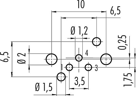 Conductor layout M8 Male angled panel mount connector, Contacts: 3, unshielded, THR, IP67, UL 2238, Rear mounting