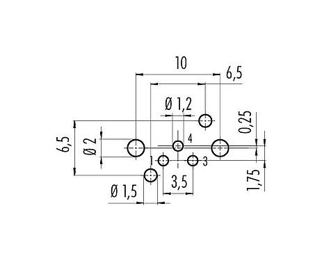 Conductor layout M8 Male angled panel mount connector, Contacts: 3, unshielded, THR, IP67, UL 2238, Rear mounting