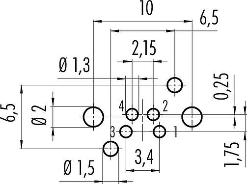 Conductor layout M8 Female angled panel mount connector, Contacts: 4, unshielded, THR, IP67, UL 2238