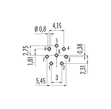 導體佈局 M12 針頭法蘭座, : 8, 非遮罩, THT, IP68, UL 2238, M12x1.0, 後壁安裝, 模压