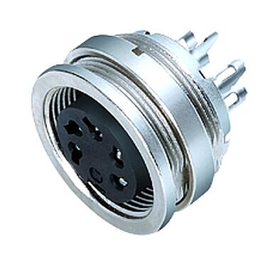 Illustratie M16 Female panel mount connector, aantal polen: 5 (05-b), onafgeschermd, soldeer, IP40, M18x0,75, Frontaansluiting