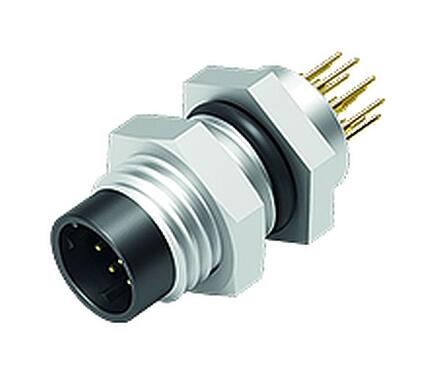 Illustratie M8 Male panel mount connector, aantal polen: 12, onafgeschermd, THT, IP67/IP69K, UL 2238, M8x1,0, Achterwandmontage, schroefbaar vanaf de voorkant, gegoten