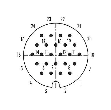 Polbild (Steckseite) RD30 Kabelstecker, Polzahl: 24, 14,0-18,0 mm, ungeschirmt, löten, IP65