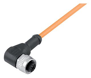 M12 Úhlový box, : 3, nestíněný, vylisované na kabelu, IP68/IP69K, UL 2238, PUR, oranžová, 3 x 0,34 mm², pro svařovací aplikace, 5 m