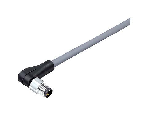 Ilustracja M8 Męskie złącze kablowe kątowe, Kontaktów: 8, nieekranowany, formowane wtryskowo na kablu, IP67/IP69K, UL 2238, PVC, szary, 8 x 0,25 mm², Stal nierdzewna, 5 m