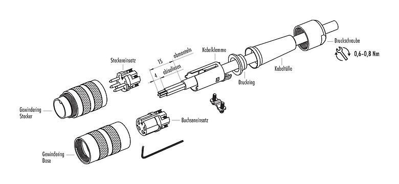 Montageanleitung M16 Kabelstecker, Polzahl: 4 (04-a), 6,0-8,0 mm, schirmbar, löten, IP40