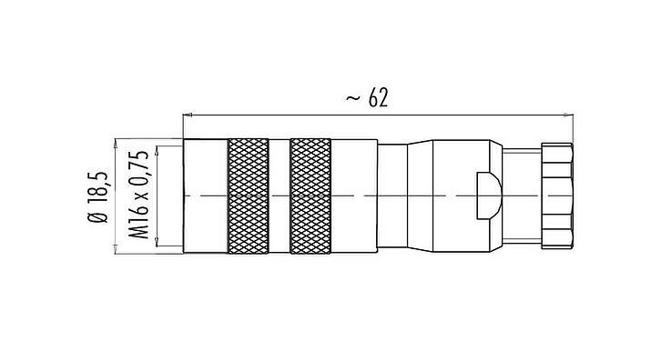 Maßzeichnung M16 Kabeldose, Polzahl: 2 (02-a), 6,0-8,0 mm, schirmbar, löten, IP67, UL 2238
