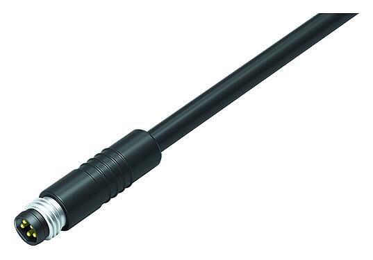 イラストレーション M8 オスコネクタケーブル, 極数: 5, 非シールド, モールドケーブル付き, IP65, PUR, 黒, 5x0.34mm², スナップ・インバージョン, 2m