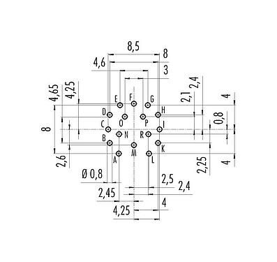 Conductor layout M16 Male panel mount connector, Contacts: 16, unshielded, THT, IP40, M18x0,75, Rear mounting