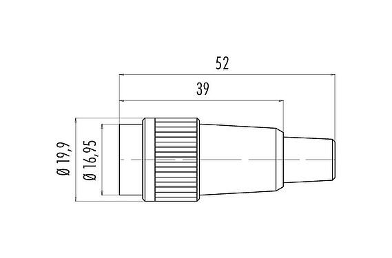Scale drawing Bayonet Female cable connector, Contacts: 5, 6.0-8.0 mm, unshielded, solder, IP40