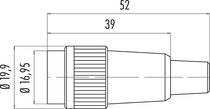 Dessin coté Baïonnette Connecteur femelle, Contacts: 12, 6,0-8,0 mm, non blindé, souder, IP40