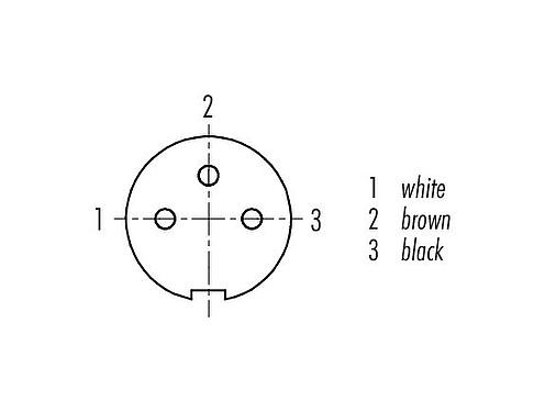 Contact arrangement (Plug-in side) M9 Female angled connector, Contacts: 3, shielded, moulded on the cable, IP67, PUR, black, 5 x 0.25 mm², 2 m