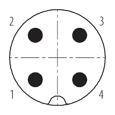 Polbild (Steckseite) M18 Flanschstecker, Polzahl: 4, ungeschirmt, löten, IP67, UL, M18x0,75, Frontmontage