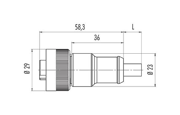 Desenho da escala RD24 Tomada de cabo, Contatos: 3+PE, desprotegido, moldado no cabo, IP67, PVC, preto, 4 x 1,50 mm², 2 m