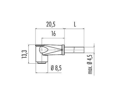 Scale drawing 79 3414 05 03 - Snap-In Female angled connector, Contacts: 3, unshielded, PVC, black, 3 x 0.14 mm²
