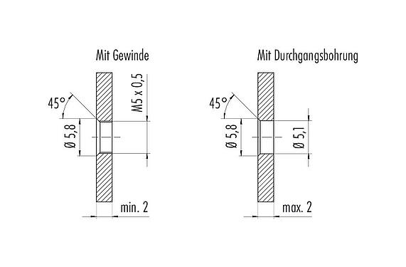Montageanleitung / Montageausschnitt M5 Flanschstecker, Polzahl: 3, ungeschirmt, Litzen, IP67, M5x0,5, Frontmontage, vergossen