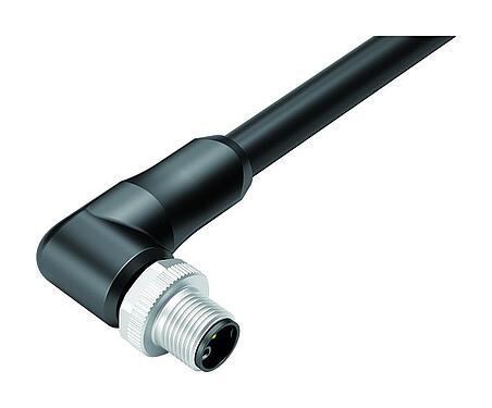 Illustration M12 Connecteur mâle coudé, Contacts: 4+PE, non blindé, surmoulé sur le câble, IP68, UL 2238, PUR, noir, 5 x 1,50 mm², 5 m