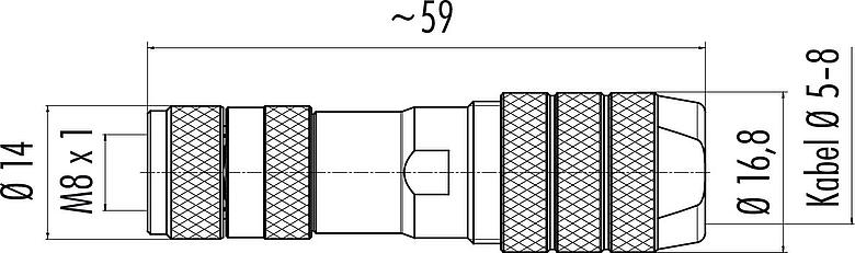 Maßzeichnung M8 Kabeldose, Polzahl: 4, 5,0-8,0 mm, schirmbar, schraubklemm, IP67, M8x1,0, Irisfeder