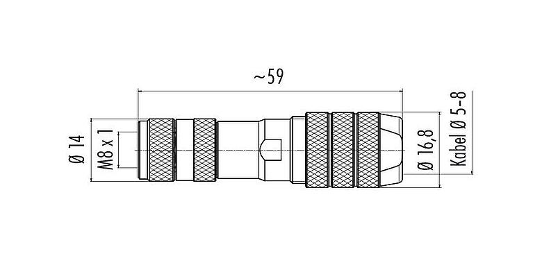 Maßzeichnung M8 Kabeldose, Polzahl: 4, 5,0-8,0 mm, schirmbar, schraubklemm, IP67, M8x1,0, Irisfeder