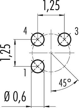 Conductor layout M5 Male panel mount connector, Contacts: 3, unshielded, THT, IP67, M5x0.5, Rear mounting, potted