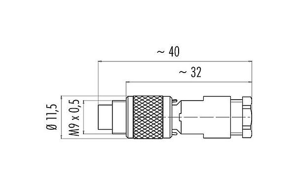 Scale drawing M9 Male cable connector, Contacts: 3, 3.5-5.0 mm, unshielded, solder, IP67