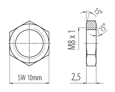 Dessin coté 01 1188 001 - M8 - Ecrou de montage M8x1,0