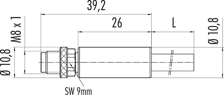 Schaaltekening M8 Kabelstekker, aantal polen: 6, afgeschermd, aan de kabel aangegoten, IP67, UL 2238, PUR, zwart, 6 x 0,25 mm², 5 m