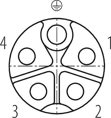 Disposition des contacts (Côté plug-in) M12 Connecteur femelle, Contacts: 4+PE, 8,0-13,0 mm, non blindé, pince à visser, IP67, UL 2237 en préparation, avec connexion PE