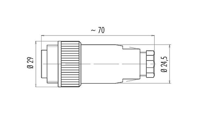 Maßzeichnung RD24 Kabelstecker, Polzahl: 6+PE, 6,0-8,0 mm, ungeschirmt, crimpen (Crimpkontakte müssen separat bestellt werden), IP67, UL, ESTI+, VDE, PG 9