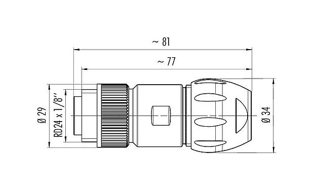 Scale drawing RD24 Male cable connector, Contacts: 6+PE, 7.0-17.0 mm, unshielded, screw clamp, IP67, UL, ESTI+, VDE