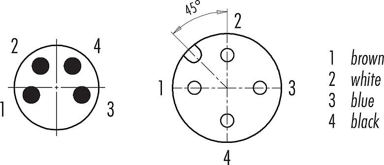 Contact arrangement (Plug-in side) M12/M8 Female cable connector - Male cable connector, Contacts: 4, unshielded, moulded on the cable, IP67/IP69K, UL 2238, PUR, black, 4 x 0.34 mm², 2 m