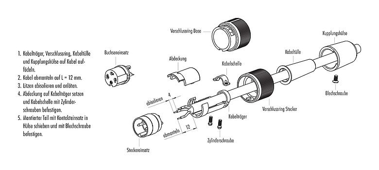 Montageanleitung Bajonett Kabelstecker, Polzahl: 7, 3,0-6,0 mm, ungeschirmt, löten, IP40